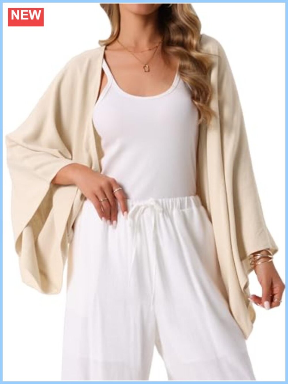 Linen Cardigan 3/4 Sleeve Open Front Lightweight Shrug Cover Up